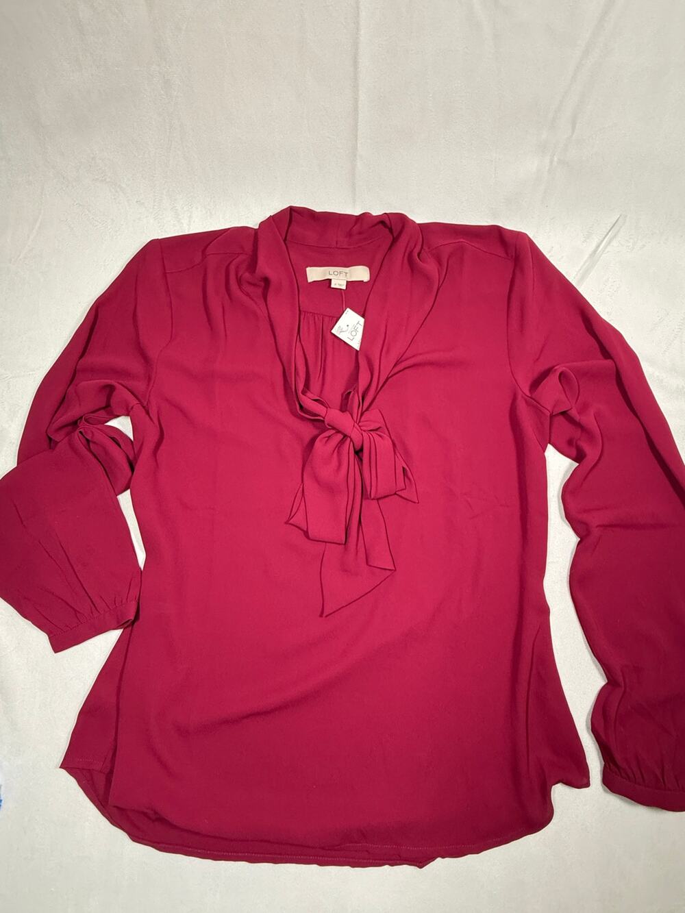 Ann Taylor LOFT Berry Red tie neck blouse Small NWT